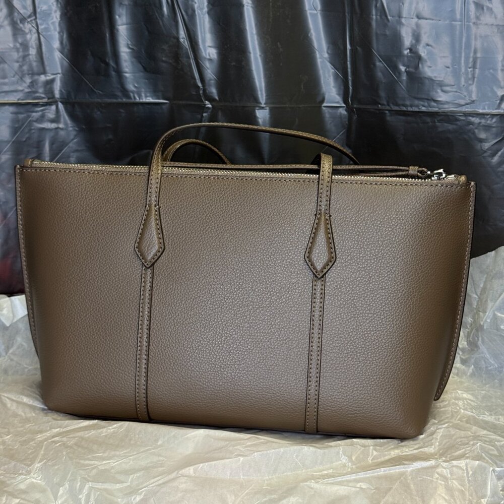 Tory Burch Small Perry Leather Zip Tote – Wild Mushroom - Picture 7 of 8